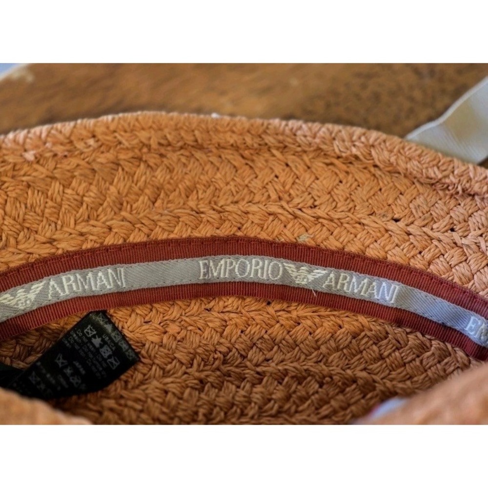 Emporio Armani Women's Orange Paper Bucket Hat Beige Bow Logo Size 57 - Picture 3 of 6